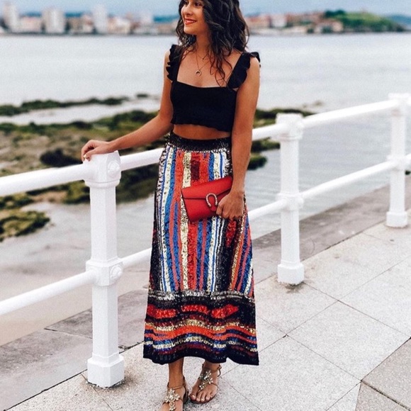 Zara Dresses & Skirts - Zara multicolored sequin midi skirt